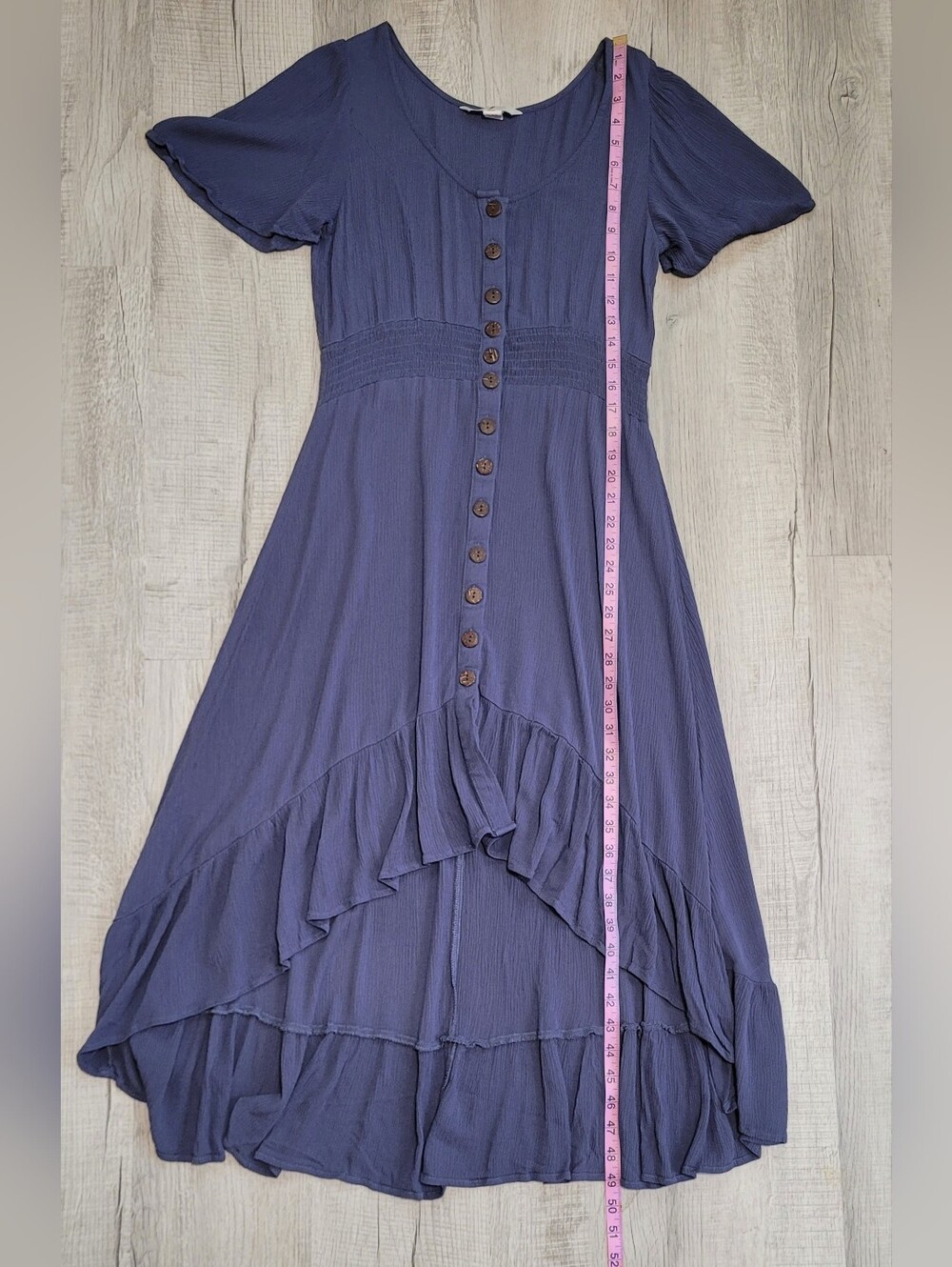 ​Amplify Blue Boho Crinkle Rayon Button Front High Low Midi Dress Size L - Picture 8 of 12